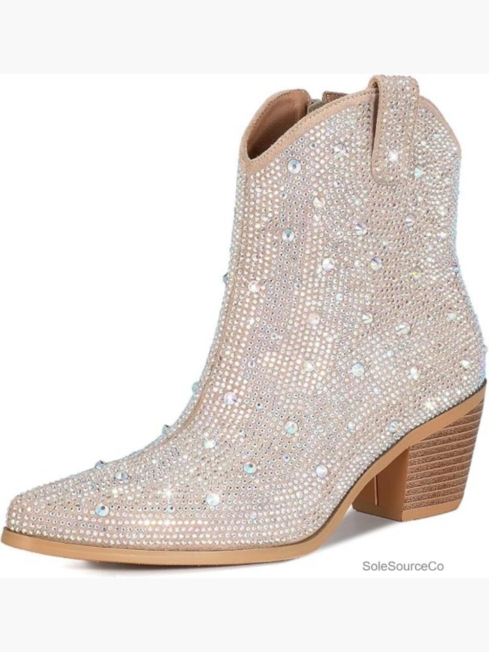 Rhinestone Cowgirl Booties Chunky Heel Sparkly Ankle Boots Pointed Toe Party